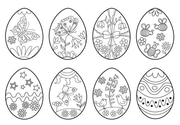 Ensemble d'oeufs de Pâques décoratifs. Coloriage . — Image vectorielle