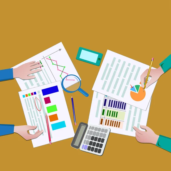 Conceito de análise dos dados. Infográfico do processo de pesquisa, trabalho em equipe . — Vetor de Stock