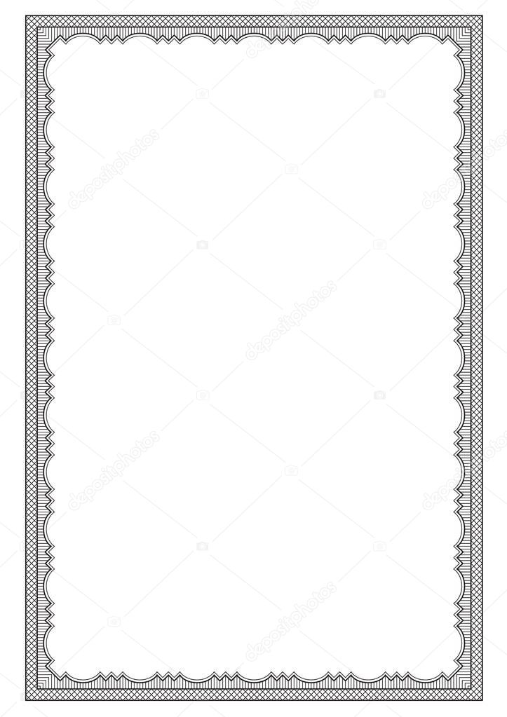 Ornate black rectangular frame, lattice pattern. Decoration for card, certificate, advertisement. A4 page proportions.