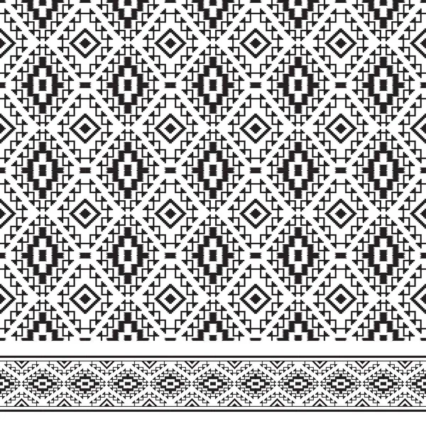 Texture sans couture et brosse à motif. Amérindiens style tribal, couleurs noir et blanc. Brosse à motif et swatch sont inclus dans le fichier vectoriel . — Image vectorielle