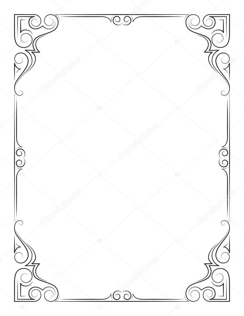Ornate rectangular black frame, calligraphic lines. Letter page proportions.