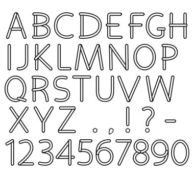 İngilizce alfabe ve numaralar. Büyük harfler ve noktalama işaretleri. Desen fırçası vektör dosyası içinde yer almaktadır.