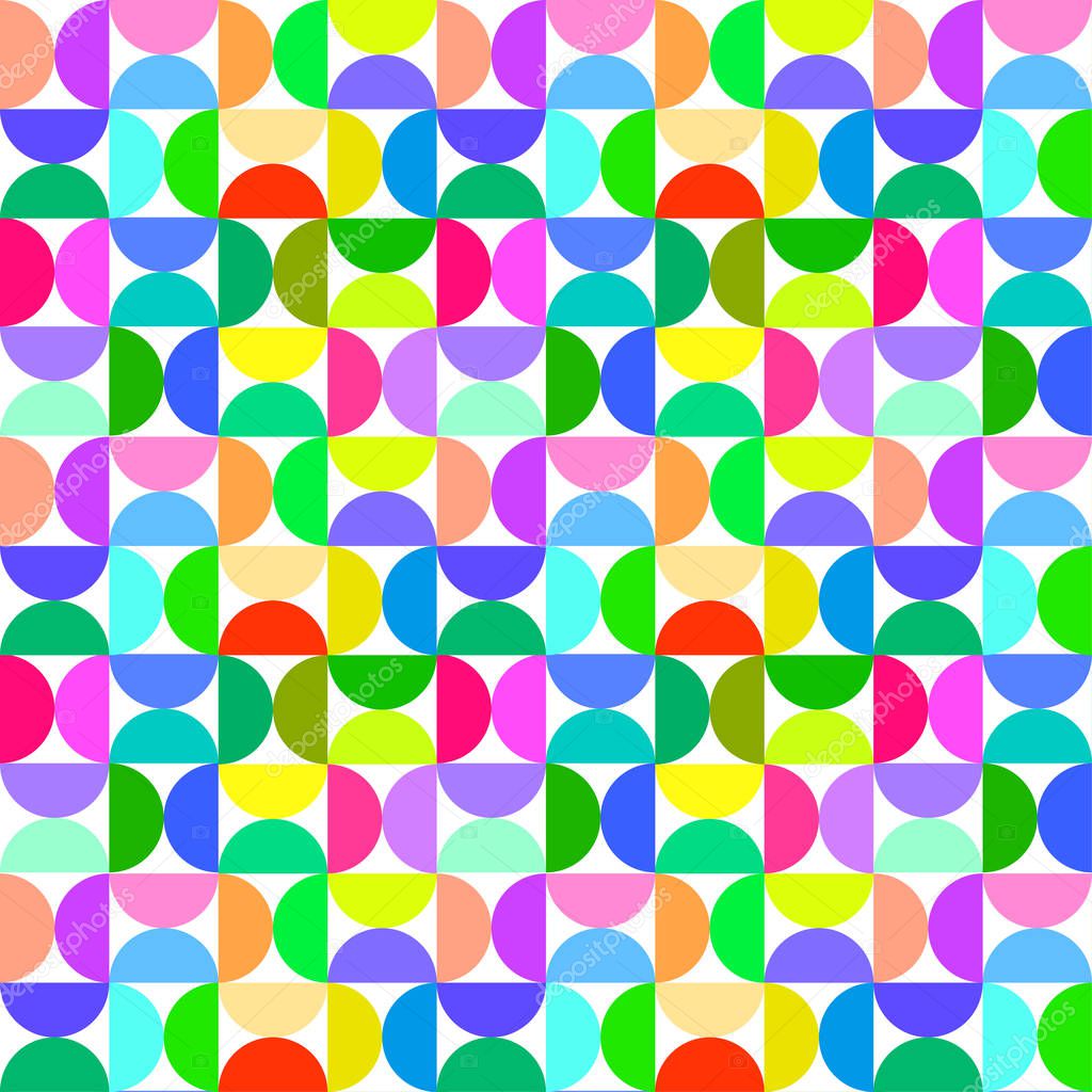 Abstract seamless pattern, semicircles of different colors. Swatch is included in vector file.