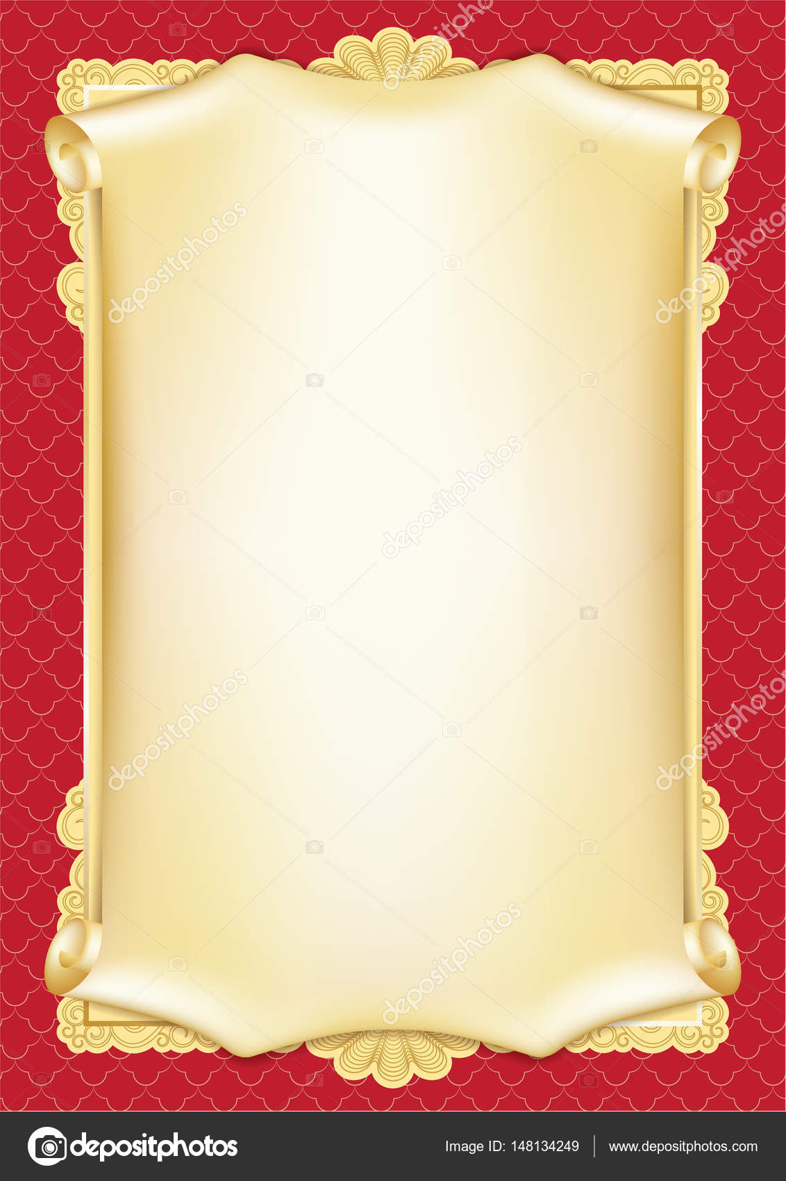 Template for diploma, certificate, card with scroll and decorative In Certificate Scroll Template