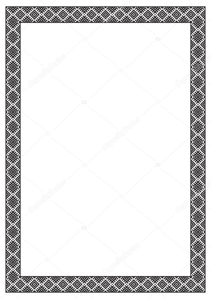 Rectangular black border. Russian, Slavic traditional style. A4 page proportions.