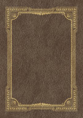 Şablon arka plan koyu deri parçası üzerinde altın bir çerçeve ile. A3 sayfa oranlarını.
