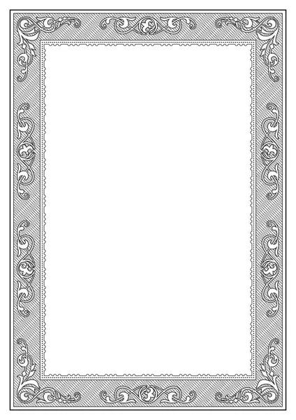 Quadro ornamentado retangular preto, modelo para página de título, decoração de página. Proporções de página A4 . — Vetor de Stock