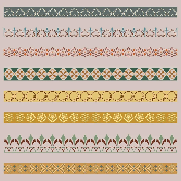 Set of color ornate borders. Pattern brushes are included. — Stock Vector