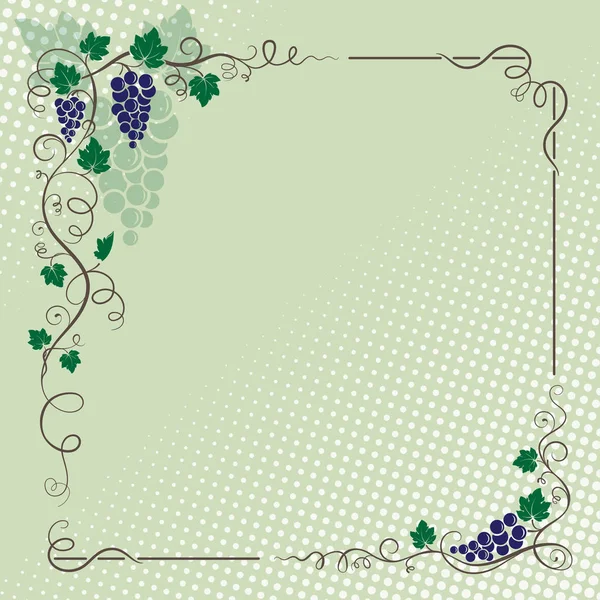 Декоративна рамка з гроном винограду, листям винограду, лозами, гойдалками. фон напівтону . — стоковий вектор