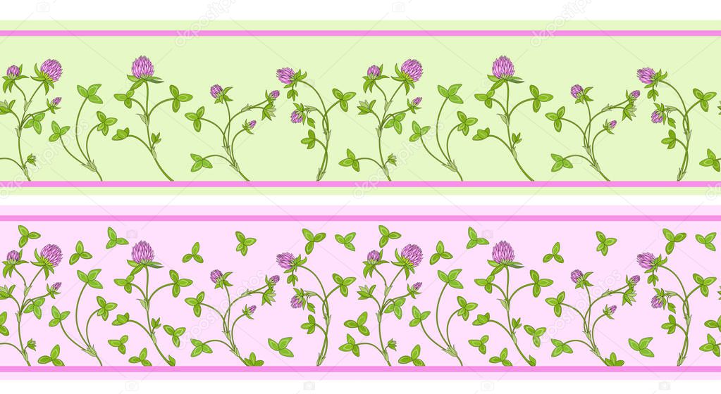Blooming red clover, seamless patterns. Pattern brushes are included in vector file. 
