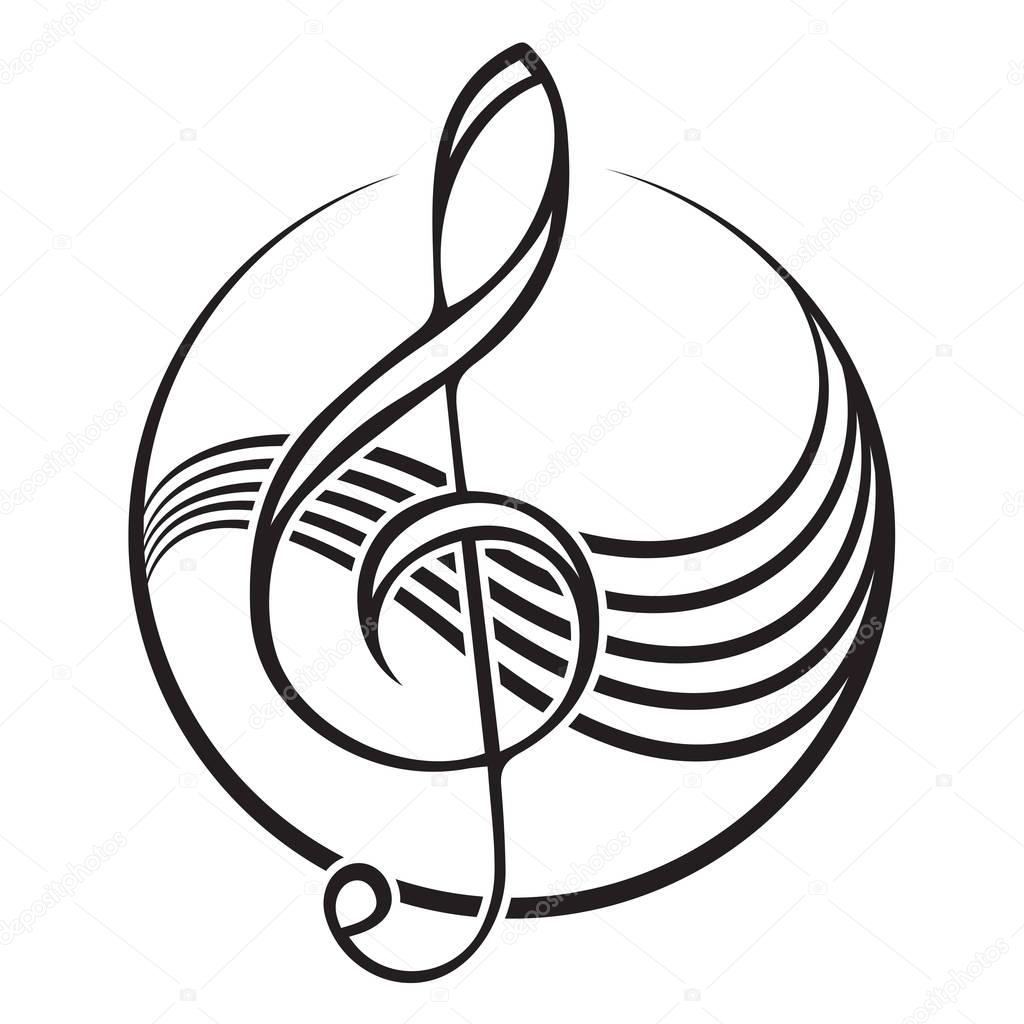 Logo of a black treble clef.