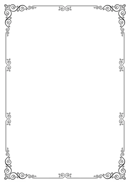 Украшенная прямоугольная черная рамка для оформления страницы, заголовка, карточки, этикетки. Пропорции страниц формата А3 . — стоковый вектор