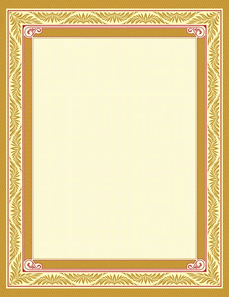 Cadre rectangulaire décoré pour la décoration de page, titre, carte, étiquette. Couleurs dorées et rouges, treillis. proportions de page de lettre . — Image vectorielle