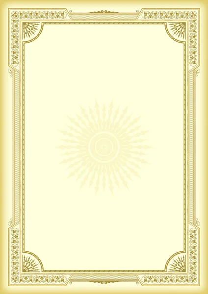 Decorative framework on yellow, golden background. Template for certificate, diploma. A4 page proportions. — Stock Vector