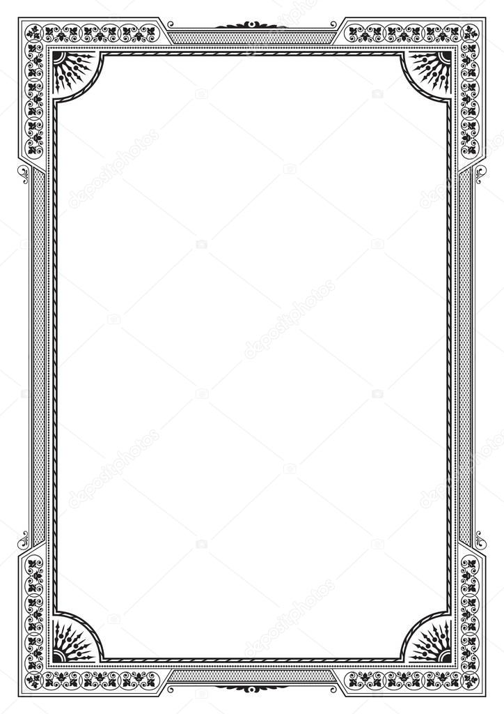 Decorative black  framework. Template for certificate, diploma. A4 page proportions. 