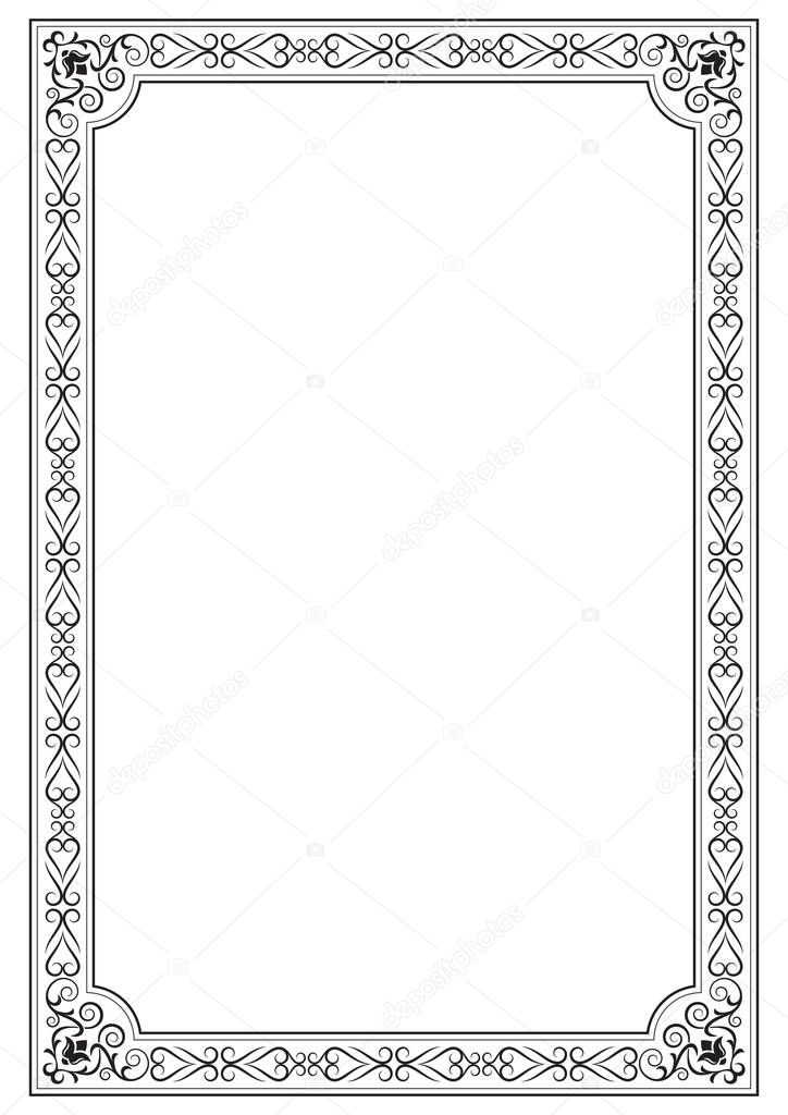 Decorative black  framework. Template for certificate, diploma, label. A4 page proportions. 