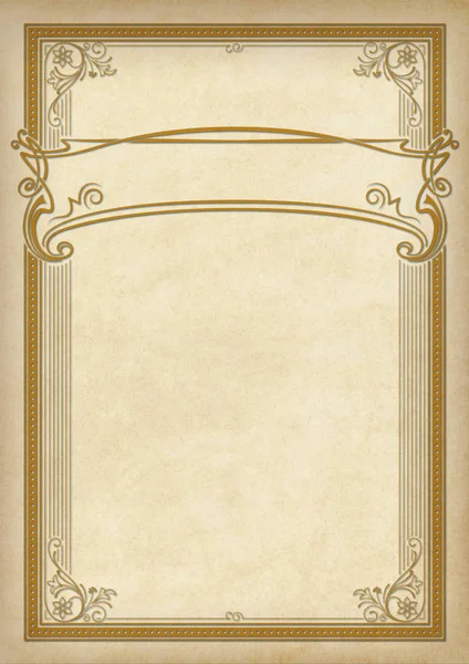 Marco rectangular decorativo y pancarta en pieza de pergamino. Plantilla para diploma, certificado, etiqueta. Retro, estilo art-nouveau. A3 tamaño de página . — Foto de Stock