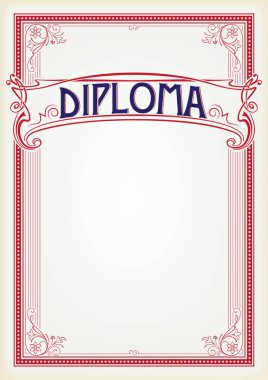Dekoratif dikdörtgen kırmızı çerçeve ve afiş. Diploma, sertifika, kart, etiketi şablonu. Retro, art-nouveau tarzında. A3 sayfa boyutu. Çıkarılabilir başlıktır.