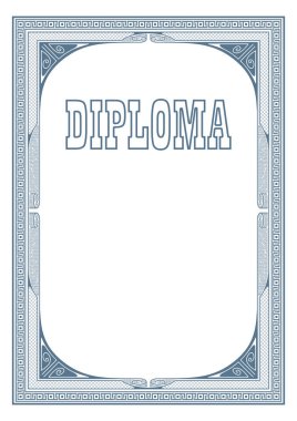 Retro lacivert çerçeve ve yazı Diploma. A3 sayfa boyutu. 