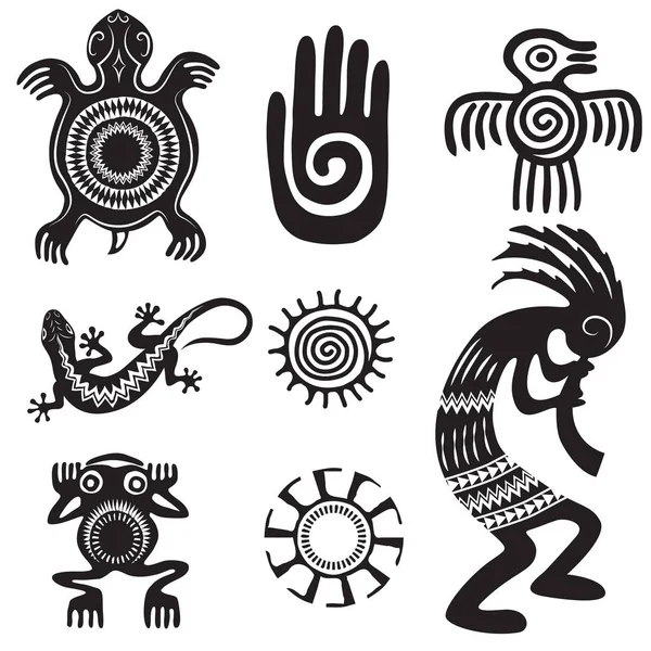 美洲原住民的民族象征。阿兹特克符号。黑白. — 图库矢量图片#