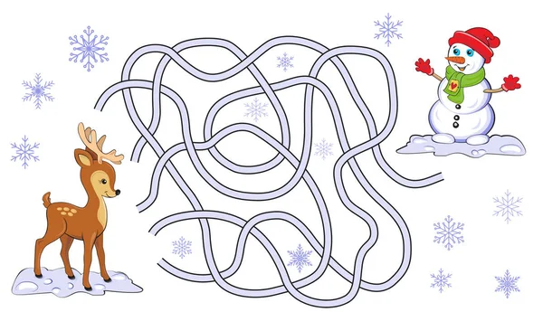 クリスマスの迷路、雪だるまやトナカイの写真と. — ストックベクタ