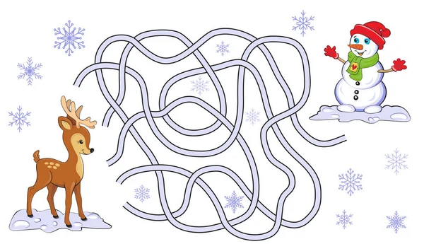Kardan adam ve geyik resimleri ile Noel labirent oyunu. 