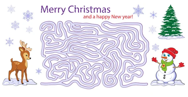 Kardan adam ve geyik resimleri ile Noel labirent oyunu. 