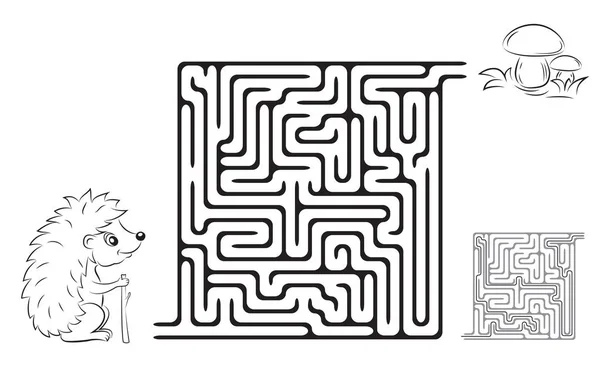 Labirintus Játék Színező Oldal Gyerekeknek Képekkel Egy Sündisznó Gombát Megoldás — Stock Vector