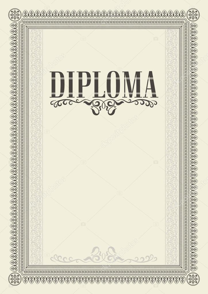 Decorative rectangular framework. Template for diploma, certificate. Lettering Diploma. A4  page proportions.