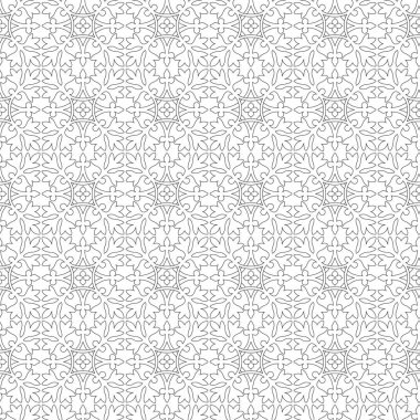 Sorunsuz klasik desen, siyah anahatlar döşenir. Orta Doğu tarzı. Renk örneği vektör dosyasına eklenir. Saydam arka plan.