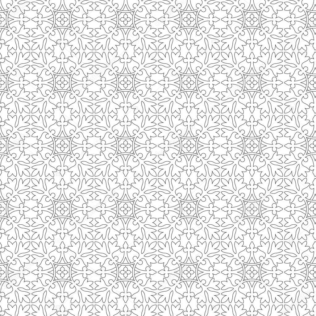 Seamless classic tiled pattern, black outlines. Middle East style. Swatch is included in vector file. Transparent background.