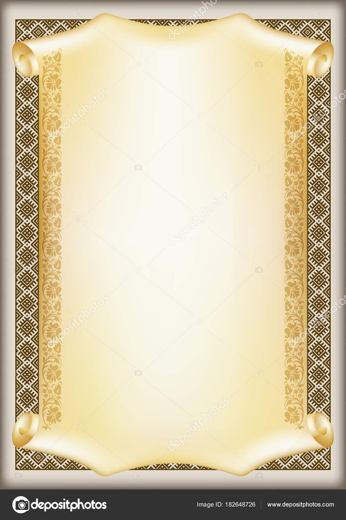 Decorative Rectangular Framework Ethnic Slavic Ornament Scroll For Certificate Scroll Template