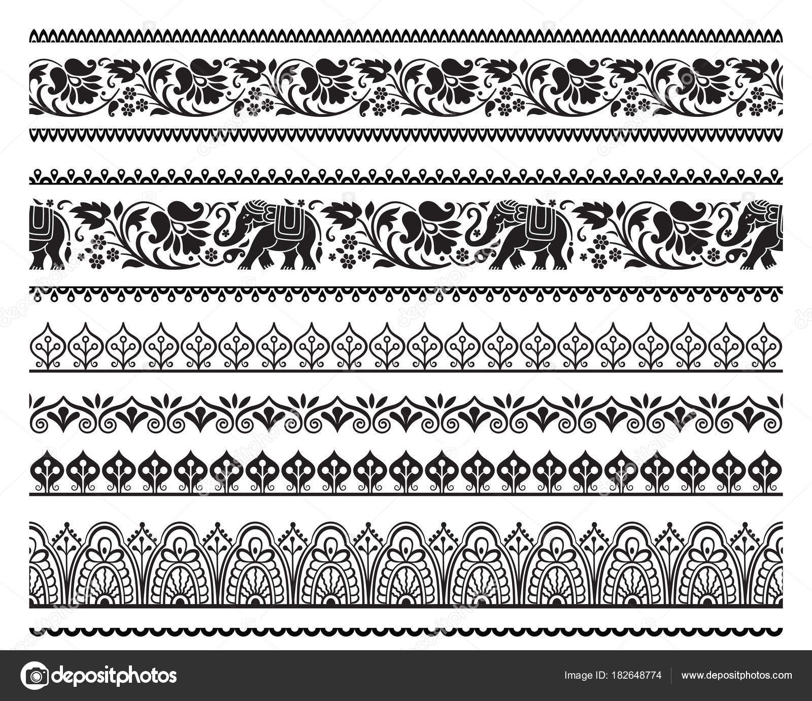 一套无缝黑色华丽的边框与图案画笔东南亚风情图库矢量图©SvetlanaParsh 182648774, image size:1600x1380