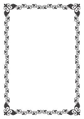 Süslü siyah dikdörtgen çerçeve. A4 sayfa oranlar. Sayfa dekorasyon, köşeleri.