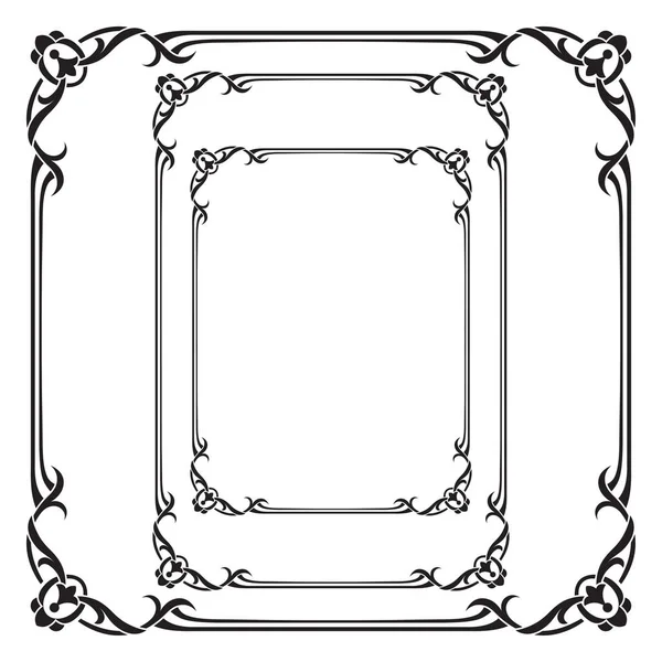 Set Zwarte Sierlijke Frames Voor Pagina Decoratie Kaart Label Square — Stockvector