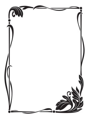 Süslü siyah dikdörtgen çerçeve, sayfa dekorasyon, çiçek köşe elemanı. 