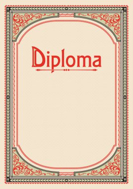 Süslü dikdörtgen çerçeve. A4 oranlar. Yazı Diploma. Kitap kapağı dekorasyon, simge durumunda, sertifika, diploma, duyuru için şablon.