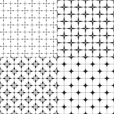 Dört kesintisiz geometrik desenleri kümesi. Renk örnekleri vektör dosyasına dahil edilir. 
