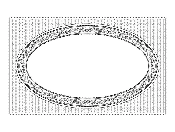 Utsmyckade Oval Svart Blommig Ram Och Textur För Tillkännagivande Etikett — Stock vektor