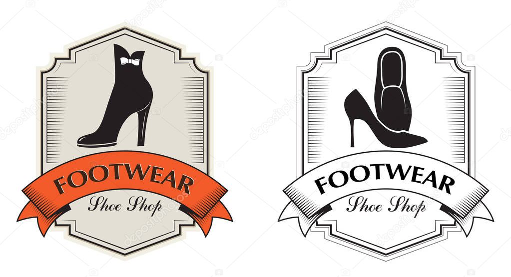 Decorative signboards for shoe shop, shoe store. Labels for footwear.