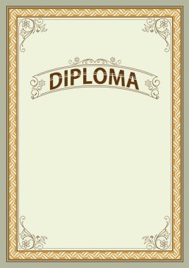 Süslü dikdörtgen çerçeve ve afiş. Sertifika, diploma, duyuru, etiketi şablonu. A4 oranlar. Yazı Diploma. 