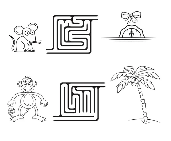 Jogo Labirinto Quadrado Para Crianças Desenho Para Colorir —  Vetores de Stock
