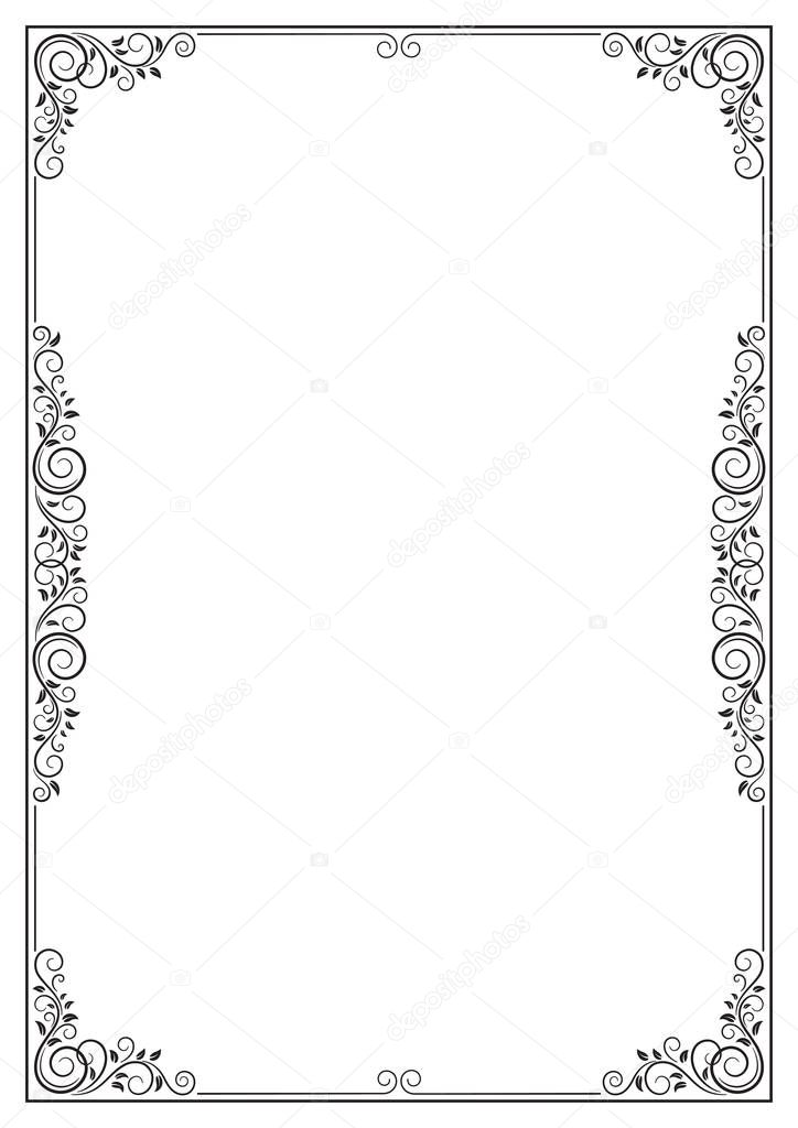Ornate black framework. A3 page size. For certificate, diploma, announcement, label, card.