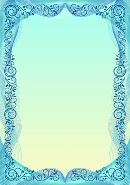 Çerçeve çiçek ve dalgalı çizgiler overlaying ile arka plan. Sertifika, diploma, etiket, banner için şablon. Katmanları ve kullanılan bir kırpma maskesi. A4, A3 sayfa oranlarını.