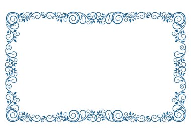 Süslü dikdörtgen koyu mavi çerçeve vinyetlerin ile. Sayfa dekorasyon, kartı, etiket için. 
