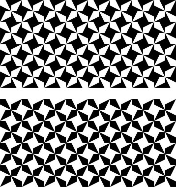 Kusursuz siyah ve beyaz geometrik desenler. Optik yanılsama. Tekstil, ambalaj malzemeleri, web sitesi geçmişi için uygun. Örnekler Eps dosyasına dahil.