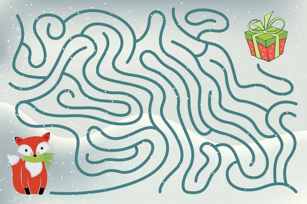 Maze Game Voor Kinderen Help Kleine Schattige Vos Naar Huidige — Stockvector