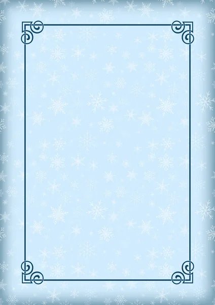 Decoratief Winterkader Sneeuwvlokken Achtergrond Sierlijke Rand — Stockvector