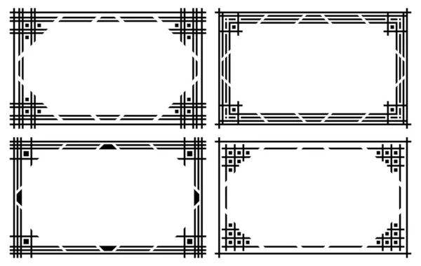 Conjunto Marcos Rectangulares Geométricos Negros Esquinas Decorativas — Vector de stock