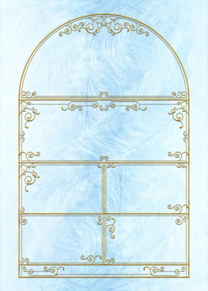 装饰金框架 复古弧窗 用于卡片或书籍封面设计 A3尺寸 冻结窗口的背景 — 图库照片